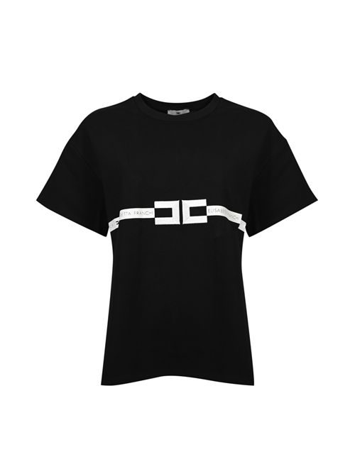 T-shirt in jersey pesante con logo Nero/Gesso Elisabetta Franchi | MA02256E2110